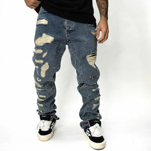 SHREDDED EDGE JEANS כחול