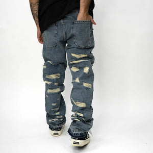 SHREDDED EDGE JEANS כחול