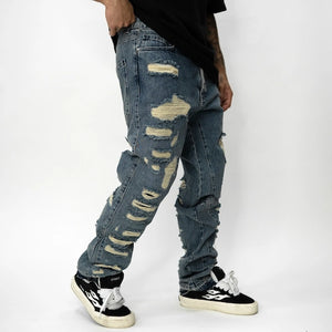 SHREDDED EDGE JEANS כחול